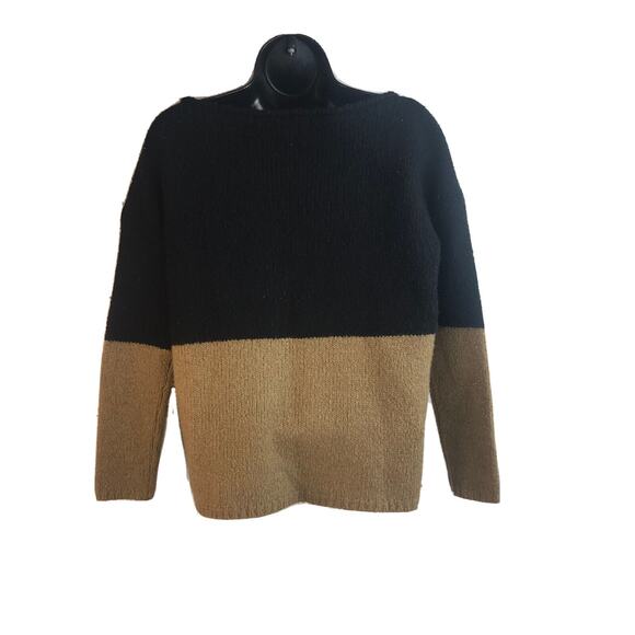 Vince Black Beige Knit Rolled Neck Sweater Wool Silk Cashmere Color Block xs - Picture 1 of 6